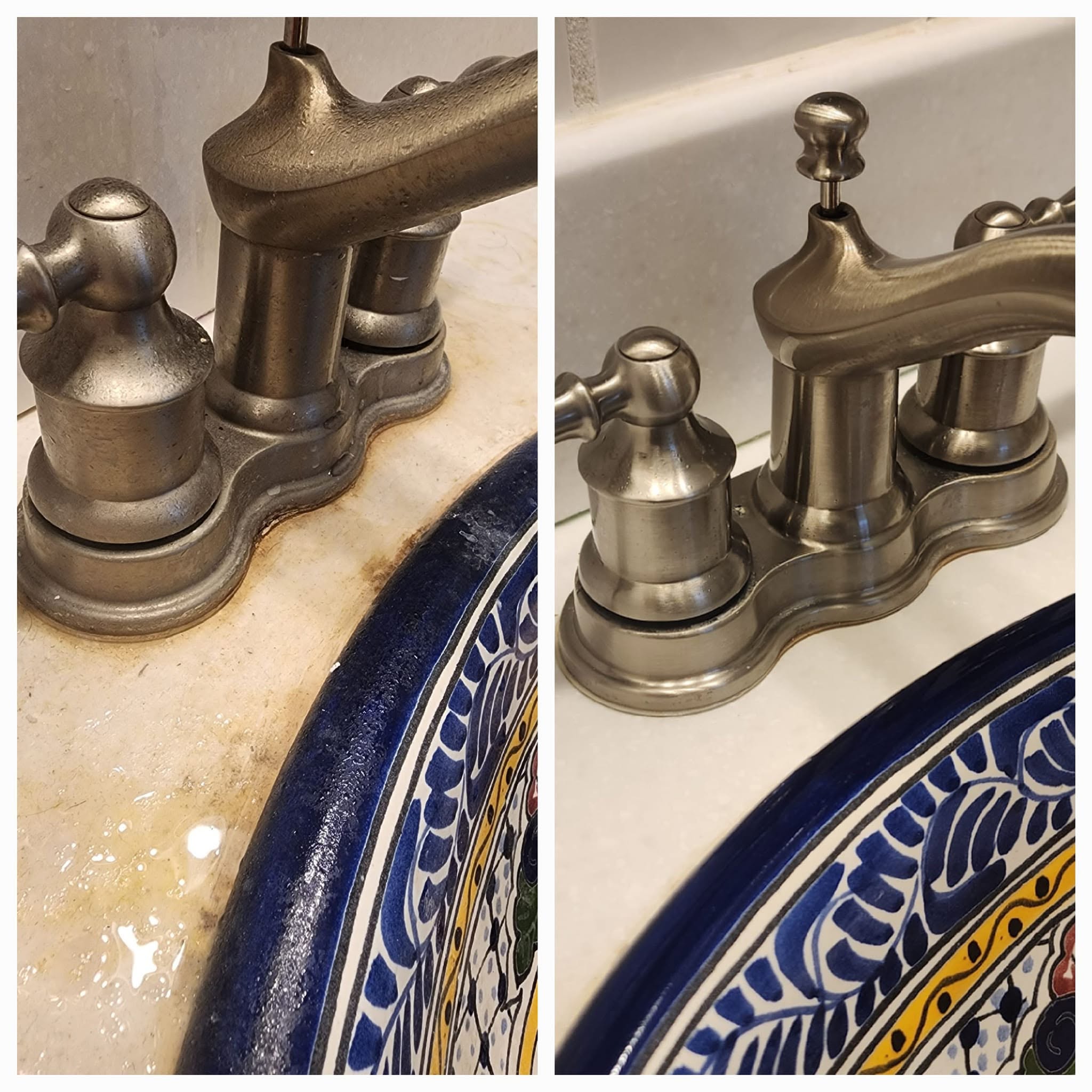 Faucet and sink detailing, before and after cleaning by Dirtaway INC.