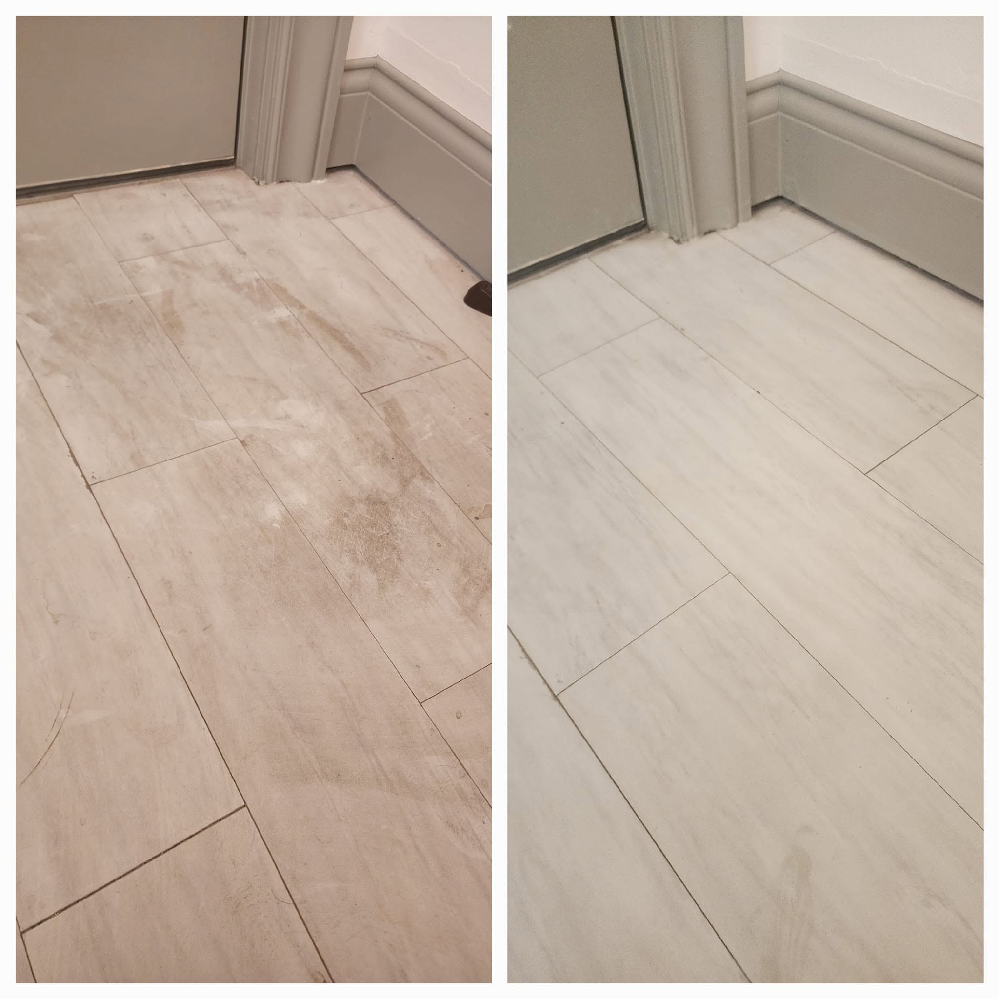 Detailed floor cleaning, before and after cleaning by Dirtaway INC.