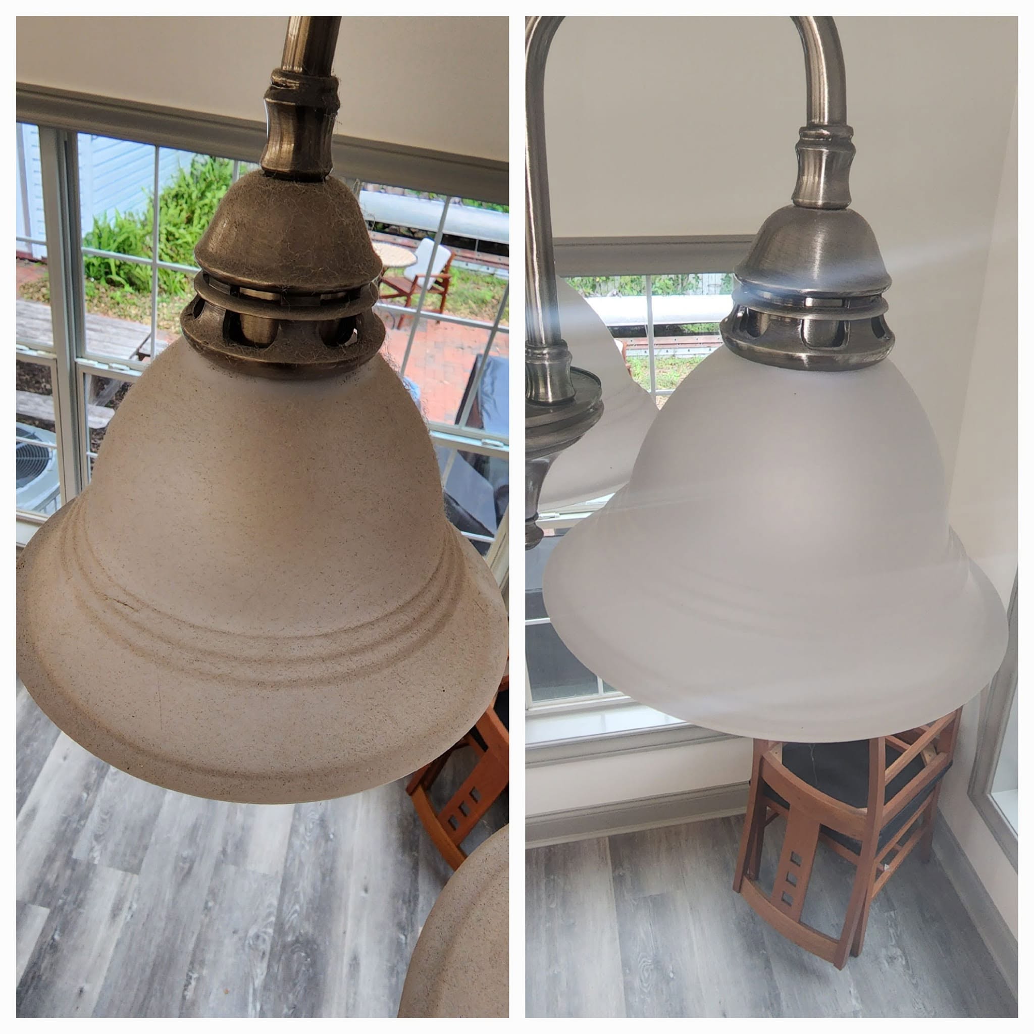 Light fixture detailing, before and after cleaning by Dirtaway INC.